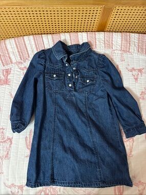 GAP Indigo Denim Button-Front Long-Sleeve Dress for Kids